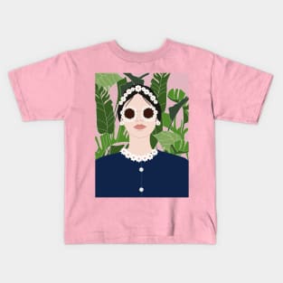 banana leaves, fashionable girl Kids T-Shirt